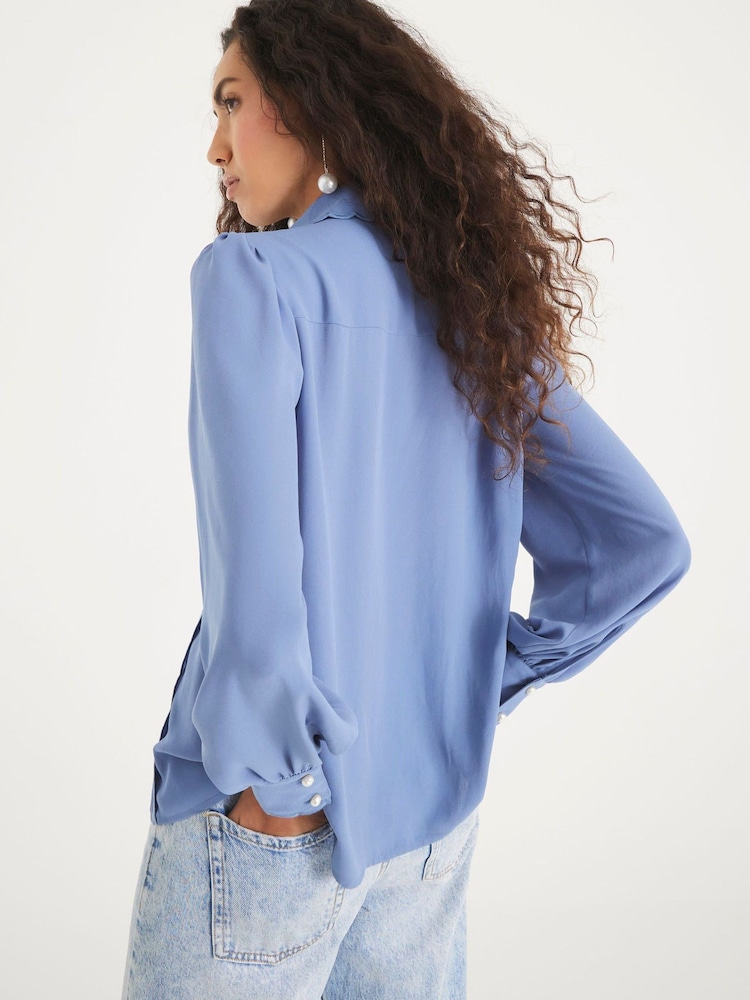 River Island Blue Scallop Trim Chiffon Shirt - Image 4 of 4