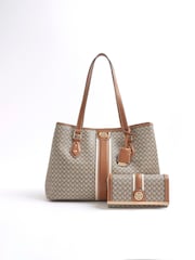River Island Brown RI Monogram Tote Bag and Purs  Bundle - Image 2 of 5