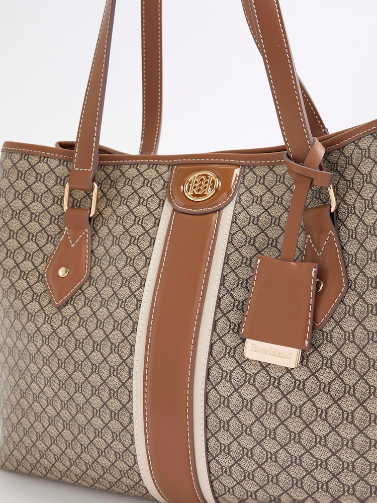 River Island Brown RI Monogram Tote Bag and Purs  Bundle - Image 5 of 5