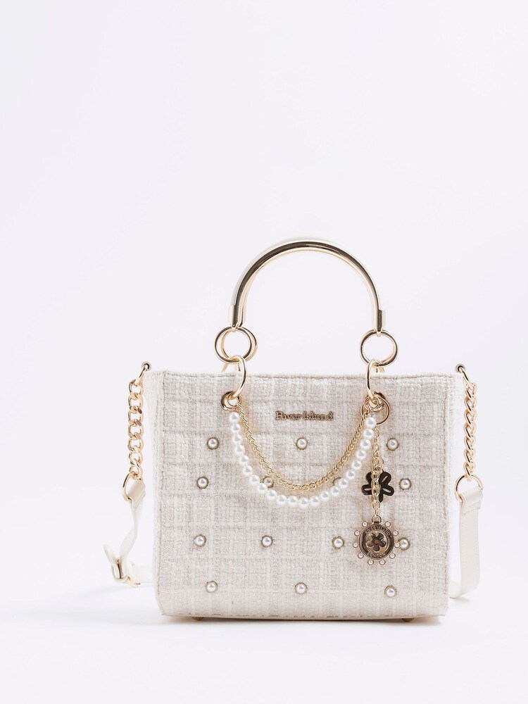 River Island Cream Boucle Quilted Tote Bag - Image 1 of 6