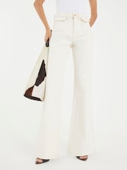 River Island Cream Relaxed High Waisted Flare Jeans - Image 3 of 4