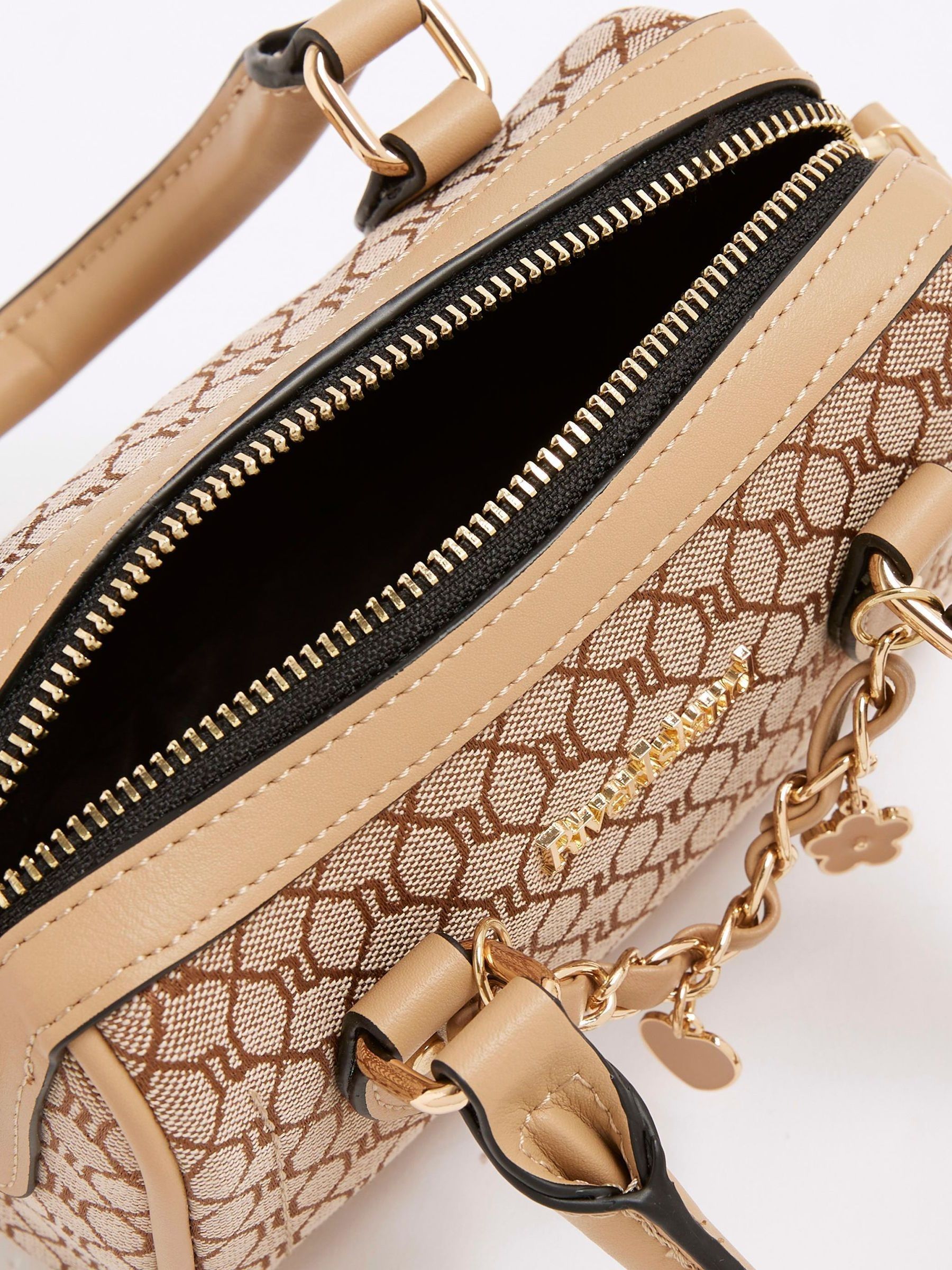 Buy River Island Brown Mini Jacquard Cross-Body Bowler Bag from