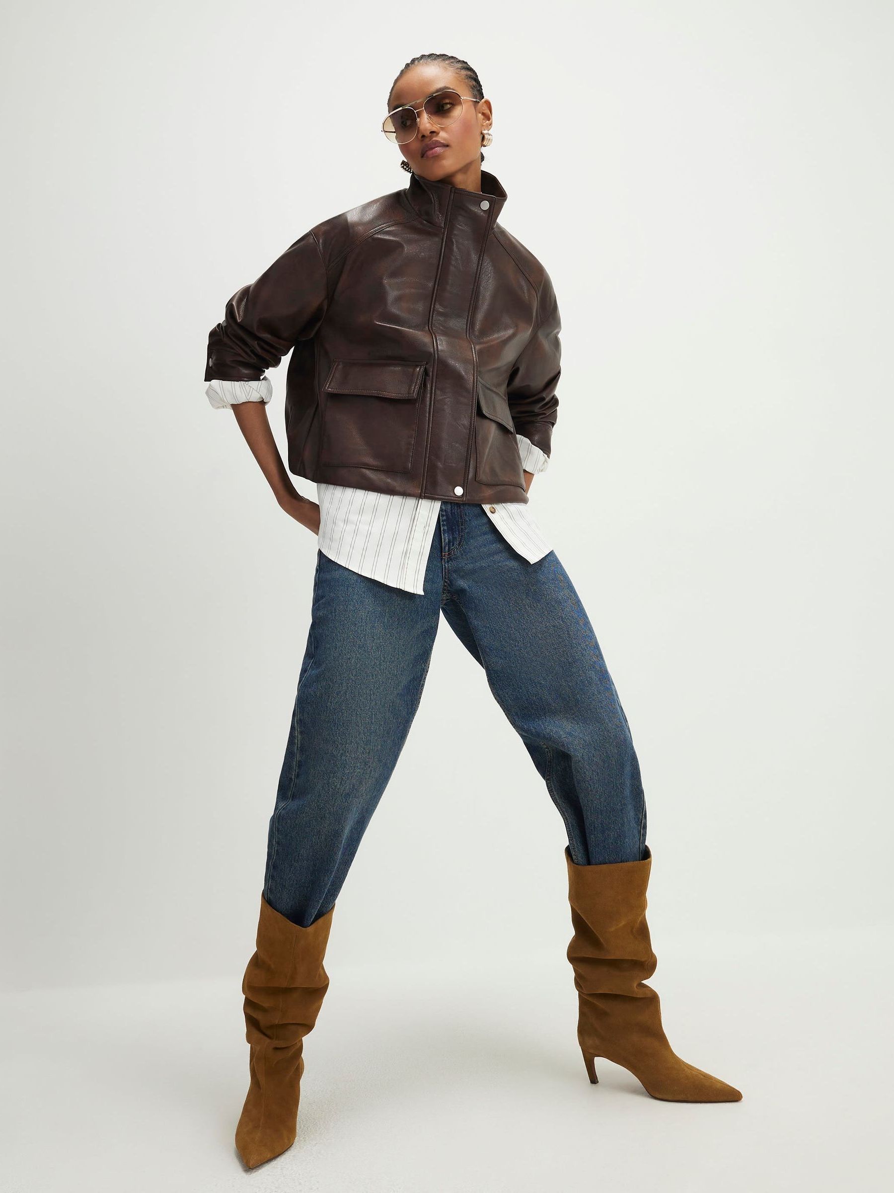 Buy River Island Brown Funnel Neck Bomber Jacket from Next USA