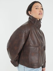 River Island Brown Funnel Neck Bomber Jacket - Image 1 of 6