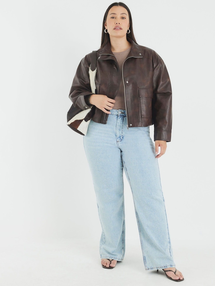 River Island Brown Funnel Neck Bomber Jacket - Image 2 of 6