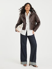 River Island Brown Funnel Neck Bomber Jacket - Image 4 of 6