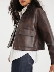 River Island Brown Funnel Neck Bomber Jacket - Image 6 of 6
