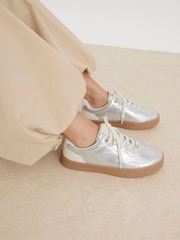 River Island Silver Lace-Up Platform Trainers - Image 1 of 6