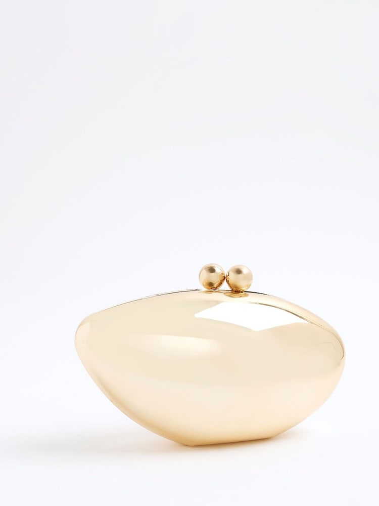 River Island Gold Pebble Clutch Bag - Image 1 of 5