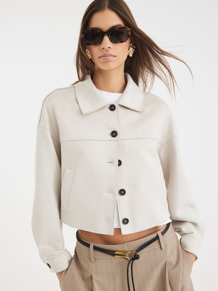 River Island Natural Suedette Overshirt - Image 1 of 4