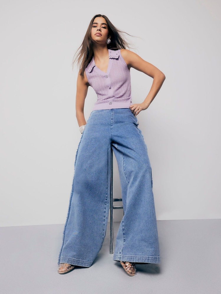 River Island Purple Embroidered Collar Top - Image 4 of 4