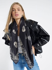 River Island Black Lightweight Skull Print Scarf - Image 1 of 5