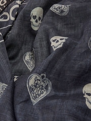 River Island Black Lightweight Skull Print Scarf - Image 2 of 5