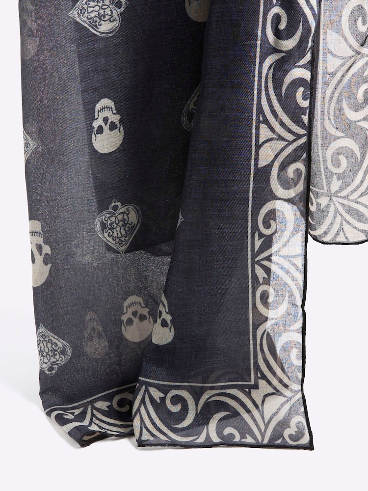 River Island Black Lightweight Skull Print Scarf - Image 5 of 5
