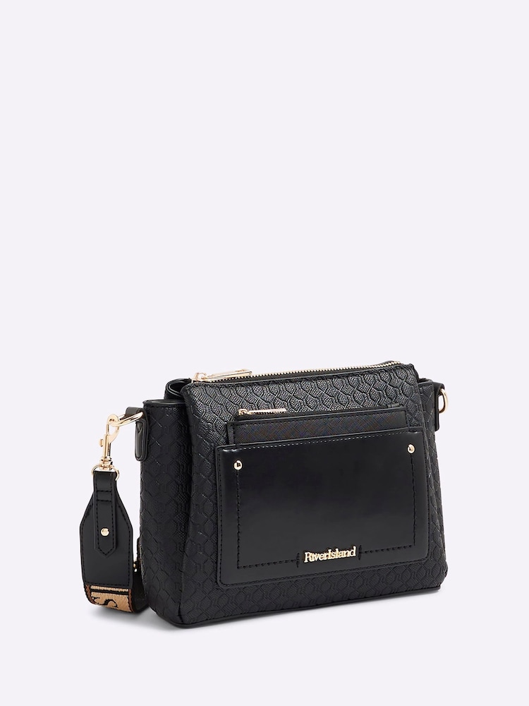 River Island Black Pocket Front Triple Compartment Cross-Body Bag - Image 1 of 6 River Island Black Pocket Front Triple Compartment Cross-Body Bag - Image 1 of 6