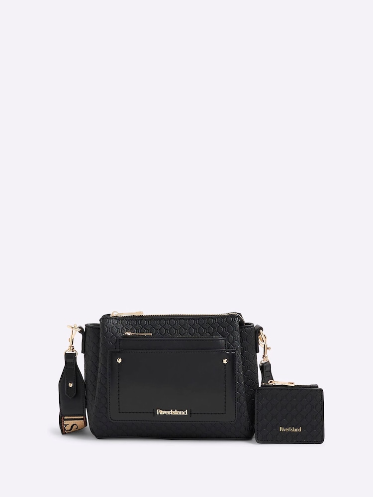 River Island Black Pocket Front Triple Compartment Cross-Body Bag - Image 2 of 6 River Island Black Pocket Front Triple Compartment Cross-Body Bag - Image 2 of 6