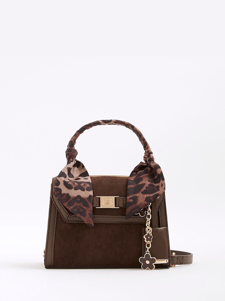 River Island Brown Suedette Mini Tote Cross-Body Bag - Image 1 of 6 River Island Brown Suedette Mini Tote Cross-Body Bag - Image 1 of 6