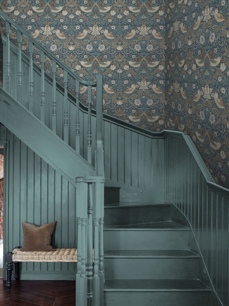 William Morris At Home Washed Blue Strawberry Thief A4 Wallpaper Sample - Image 1 of 4