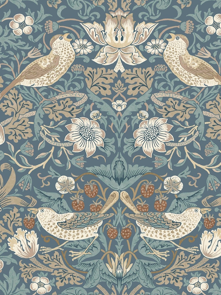 William Morris At Home Washed Blue Strawberry Thief A4 Wallpaper Sample - Image 2 of 4 William Morris At Home Washed Blue Strawberry Thief A4 Wallpaper Sample - Image 2 of 4