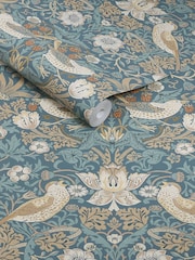 William Morris At Home Washed Blue Strawberry Thief A4 Wallpaper Sample - Image 3 of 4