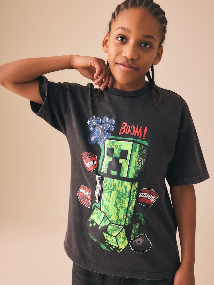 Gri antracit prespălat - Tricou Minecraft (3-16ani) - Imaginea 1 din 4