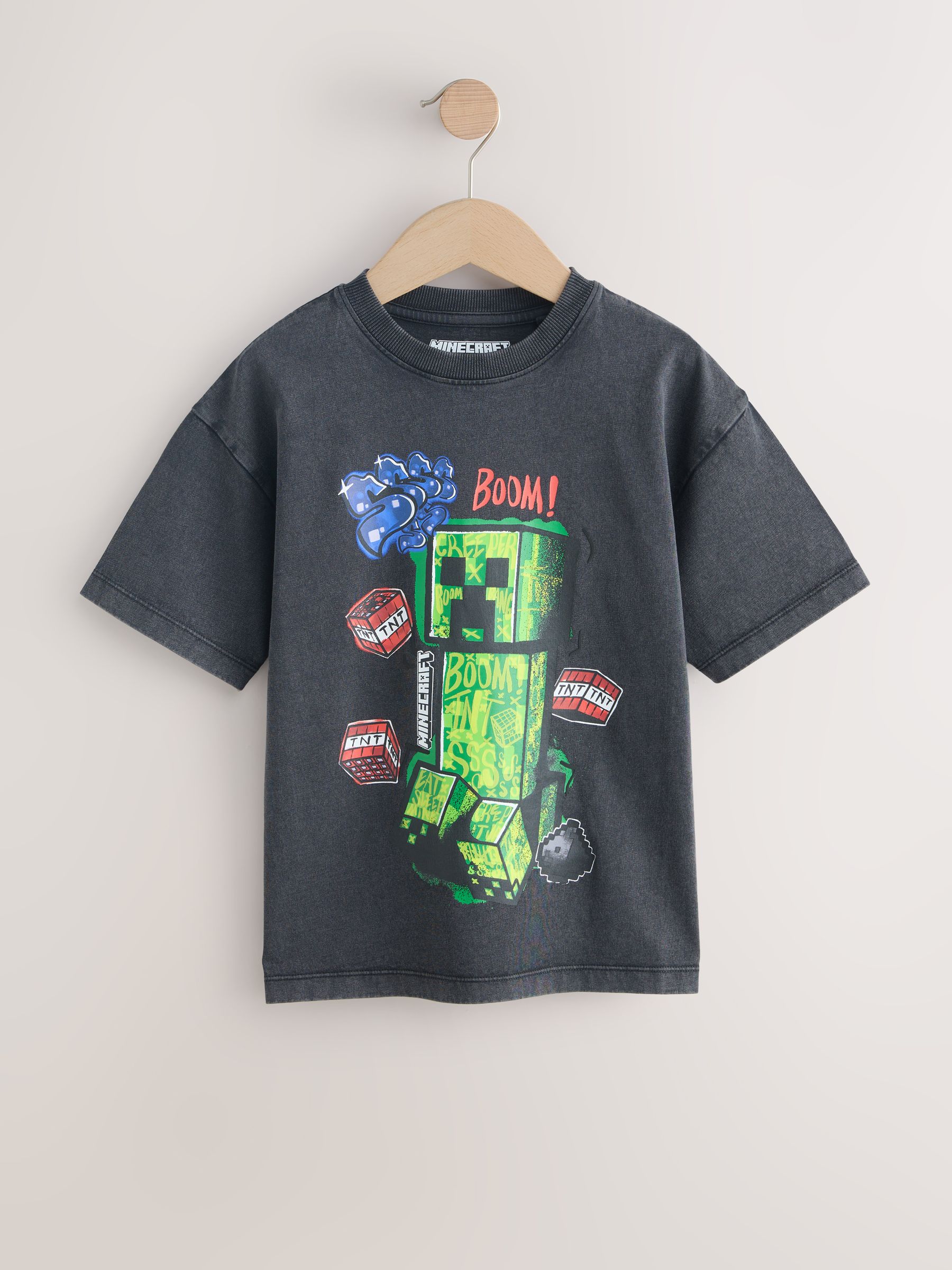 Buy Charcoal Grey Washed Single Minecraft T-Shirt (3-16yrs) from