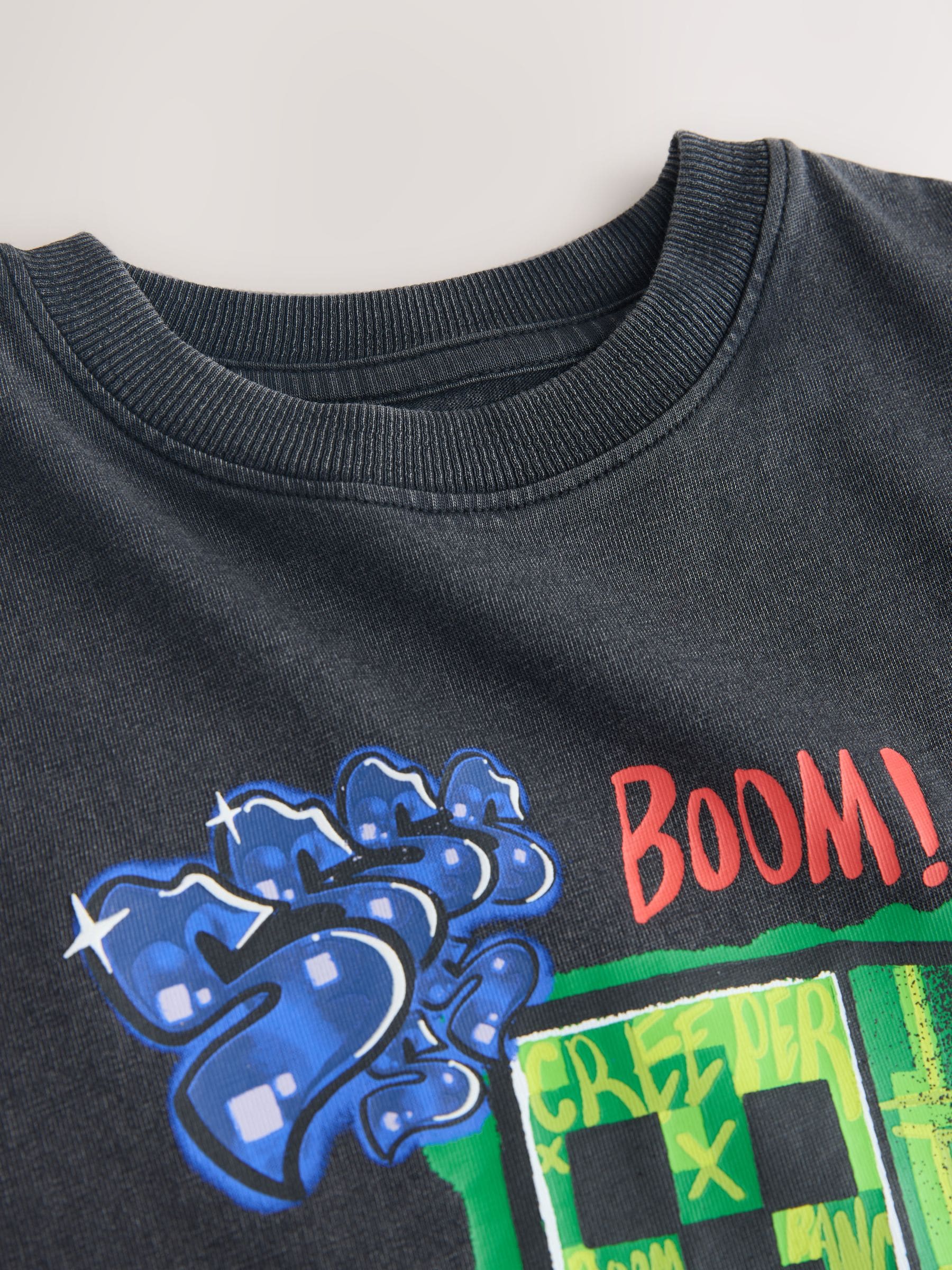 Buy Charcoal Grey Washed Single Minecraft T-Shirt (3-16yrs) from