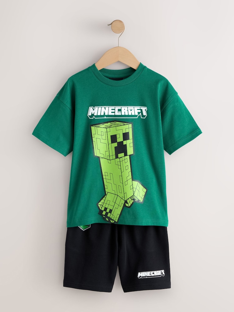 Dark Green/Black - Minecraft T-Shirt and Shorts Set (3-16yrs) - صورة 1 من 5