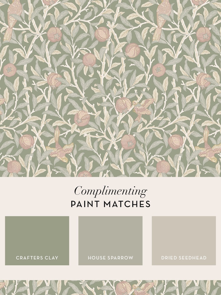 William Morris At Home Rose Garden Bird and Pomegranate 10M Wallpaper - Image 4 of 4