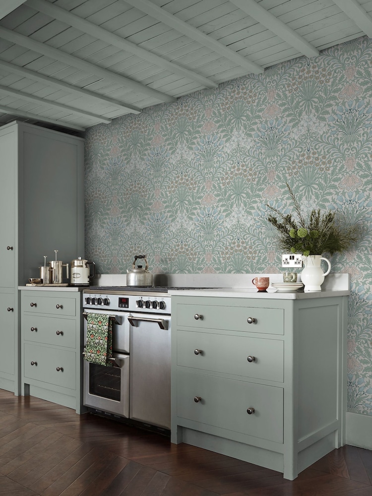 William Morris At Home Cottage Blue Garden 10M Wallpaper - Image 1 of 4