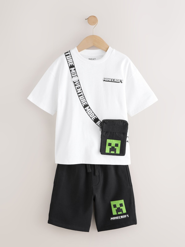 白／黑 - Minecraft Bag T-Shirt and Shorts Set (3-16yrs) - 圖片 1，共 5