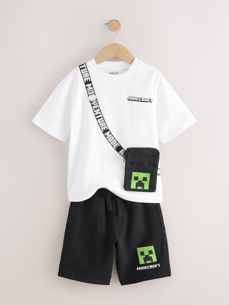 白／黑 - Minecraft Bag T-Shirt and Shorts Set (3-16yrs) - 圖片 2，共 5