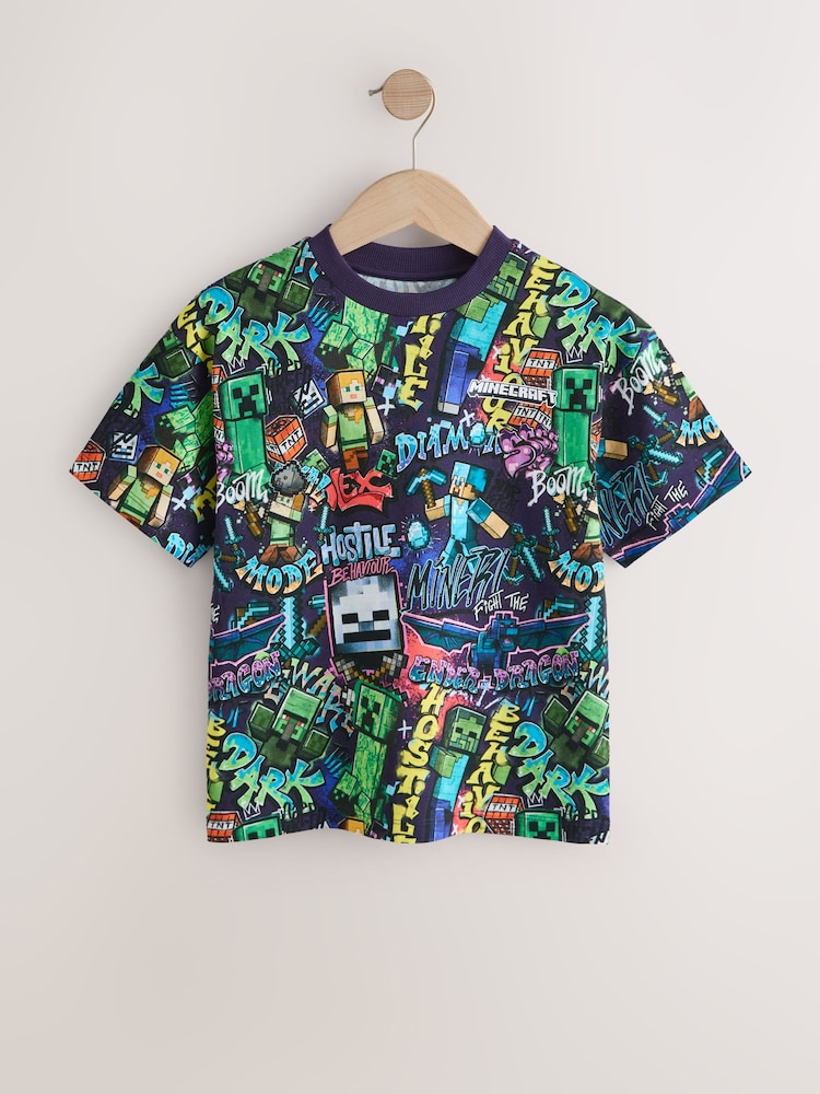 Purple All Over Print Single Minecraft T-Shirt (3-16yrs) - Image 1 of 4