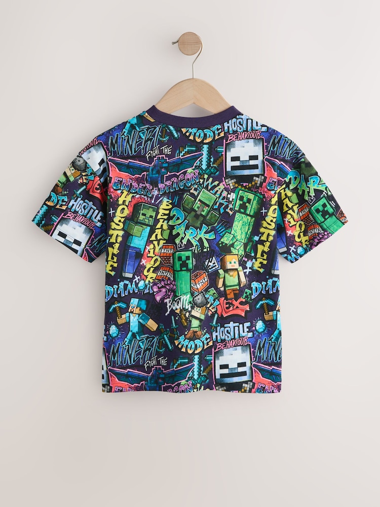 Purple All Over Print Single Minecraft T-Shirt (3-16yrs) - Image 2 of 4
