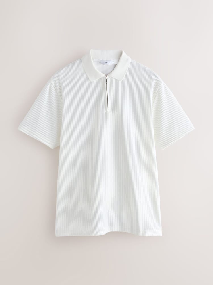Black Textured Smart Zip Neck Polo Shirt - Image 1 of 3 Black Textured Smart Zip Neck Polo Shirt - Image 1 of 3