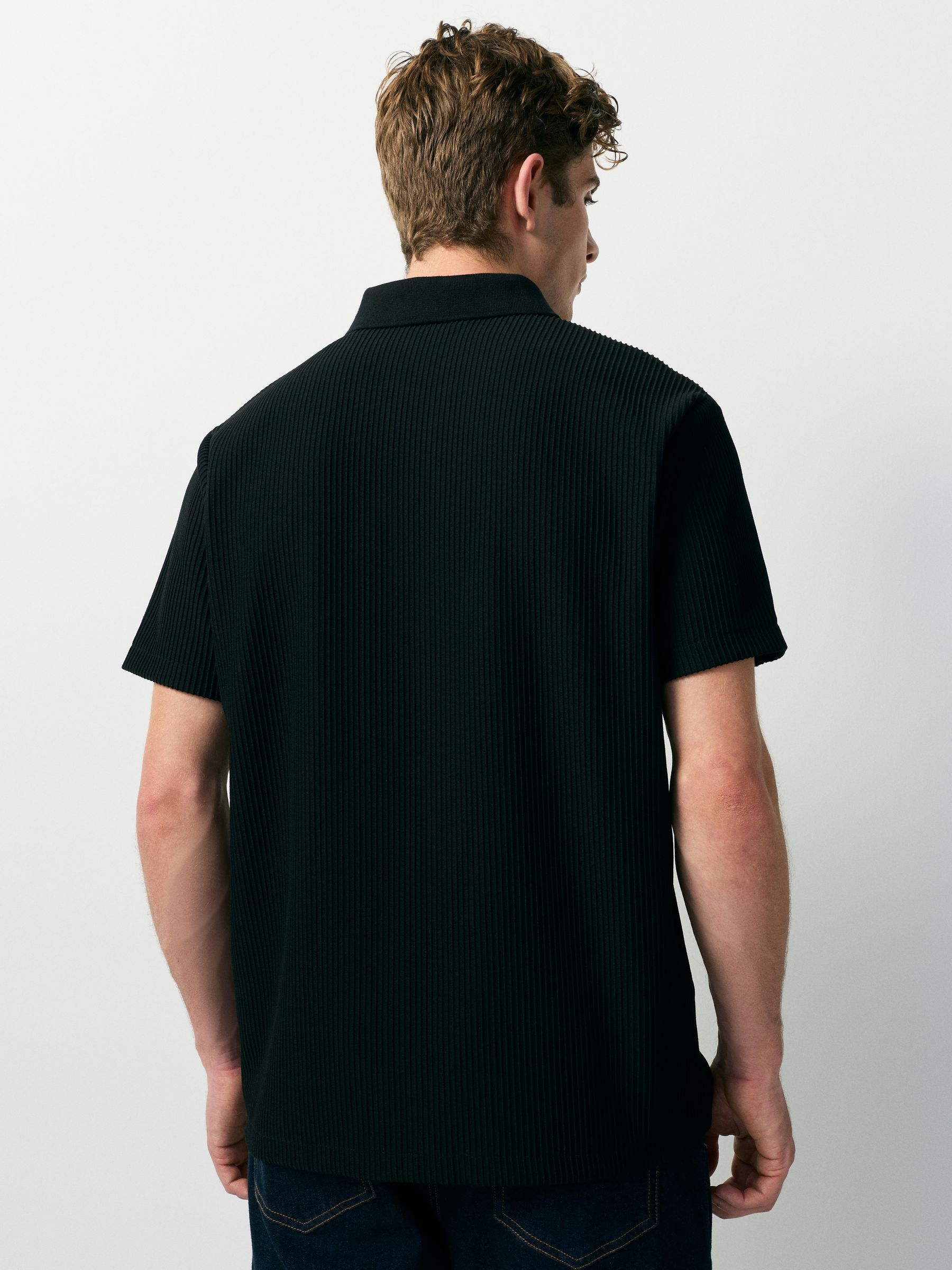 Buy Black Textured Smart Zip Neck Polo Shirt from Next Canada