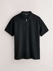 Black Textured Smart Zip Neck Polo Shirt - Image 5 of 7