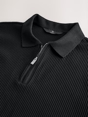 Black Textured Smart Zip Neck Polo Shirt - Image 6 of 7