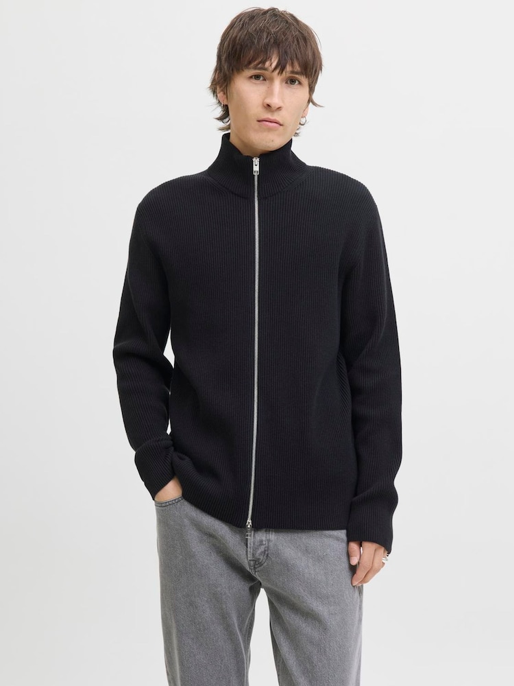JACK & JONES Black High Neck Knit Cardigan - Image 1 of 6 JACK & JONES Black High Neck Knit Cardigan - Image 1 of 6
