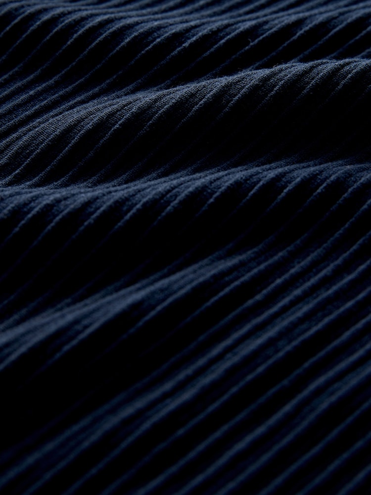Navy Blue Textured Smart Zip Neck Polo Shirt - Image 3 of 3