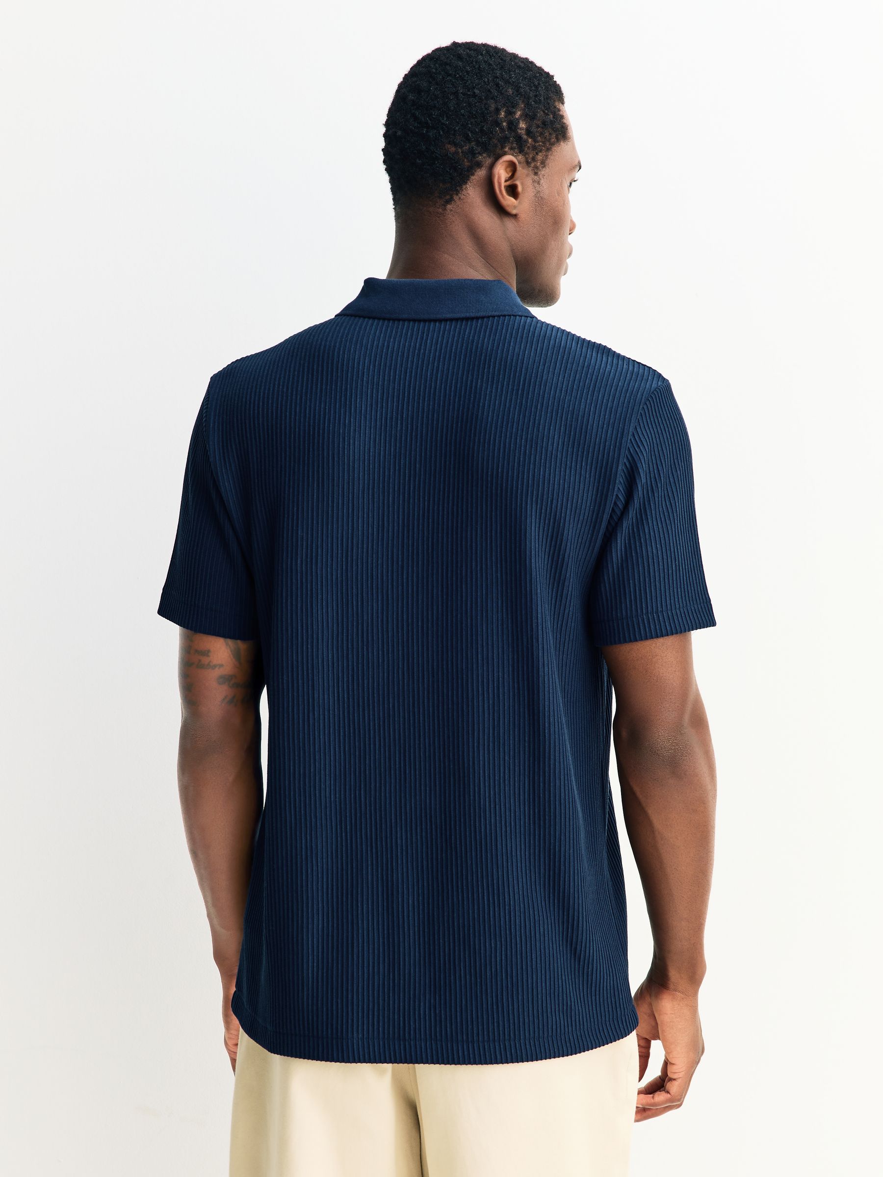 Buy Navy Blue Textured Smart Zip Neck Polo Shirt from Next USA