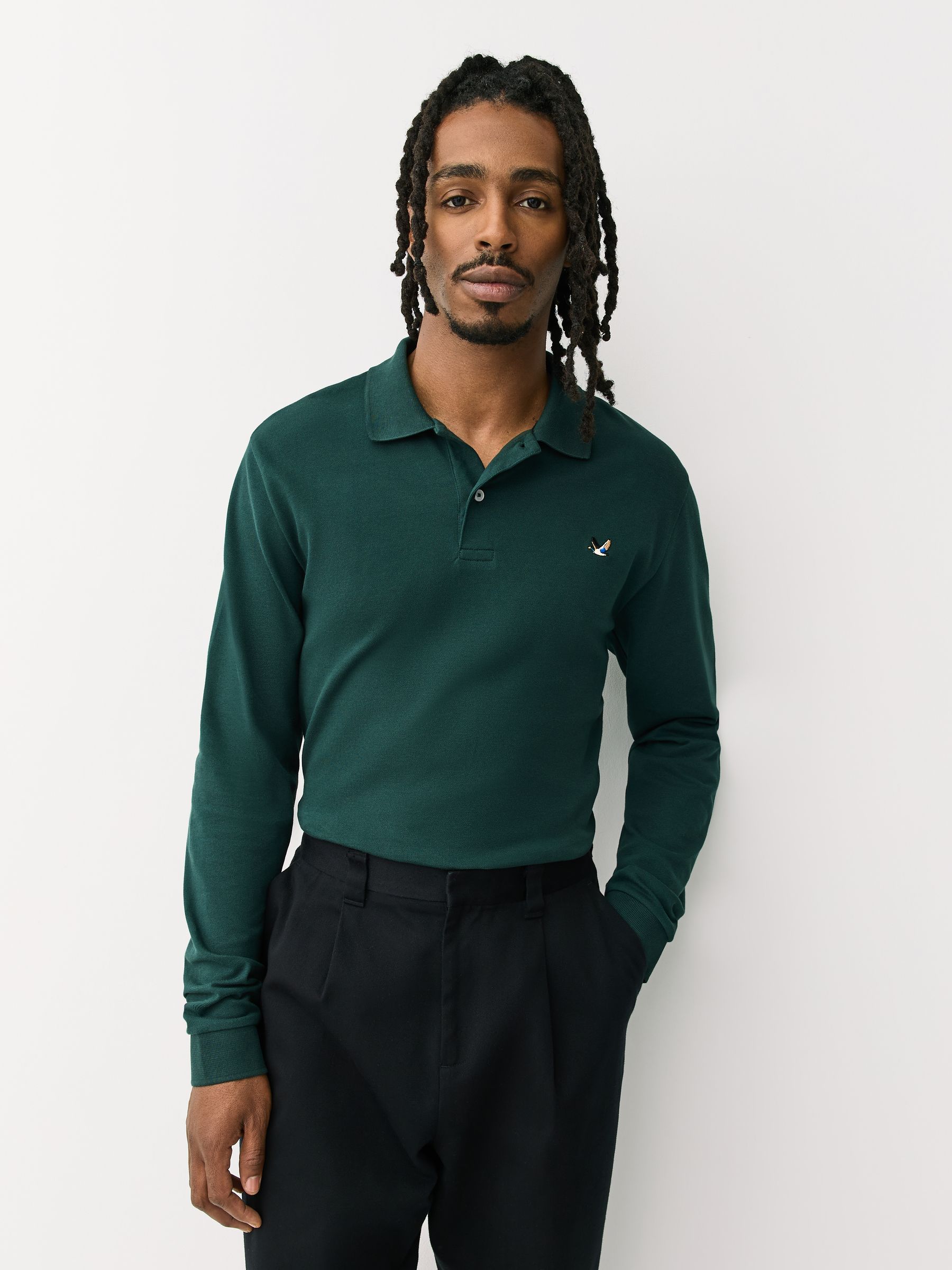 Buy Green Duck Long Sleeve Pique Polo Shirt from the Next UK