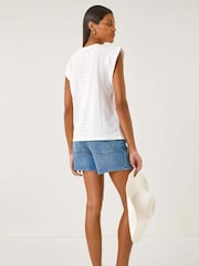 Roman White Broderie Cap Sleeve Stretch Blouse - Image 3 of 5