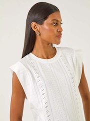 Roman White Broderie Cap Sleeve Stretch Blouse - Image 4 of 5