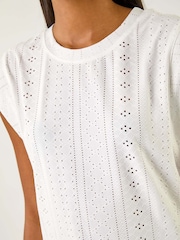 Roman White Broderie Cap Sleeve Stretch Blouse - Image 5 of 5