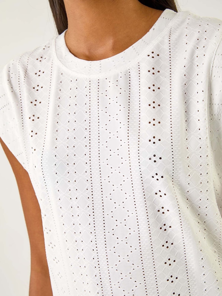 Roman White Broderie Cap Sleeve Stretch Blouse - Image 5 of 5