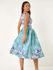 Roman Blue Sweetheart Floral Print Midi Dress - Image 3 of 5
