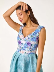 Roman Blue Sweetheart Floral Print Midi Dress - Image 4 of 5