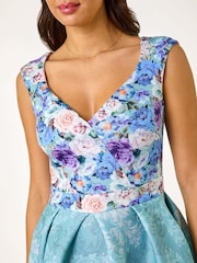 Roman Blue Sweetheart Floral Print Midi Dress - Image 5 of 5