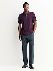 Purple Textured Smart Zip Neck Polo Shirt - Image 2 of 7